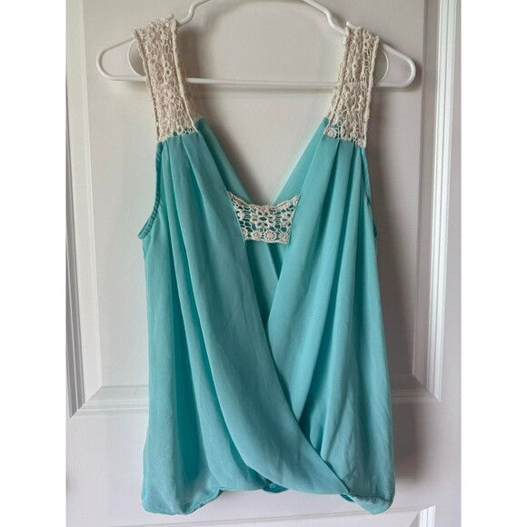 Women’s Teal Lace Sheer Tank Top M Medium Y2K Double Zero Blouse (Box C) - Picture 5 of 7